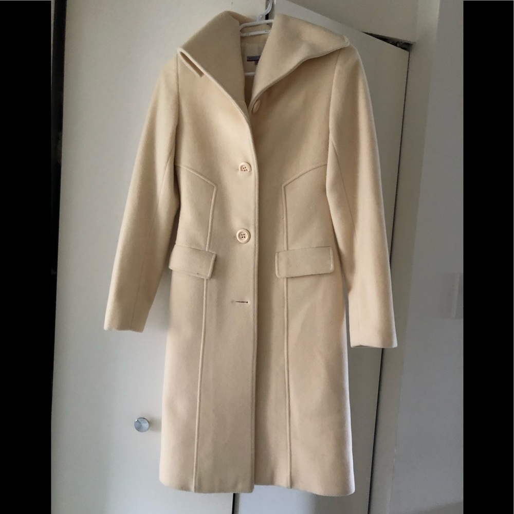 Classic Cream Pea Coat - Women’s Long Wool Blend Jacket